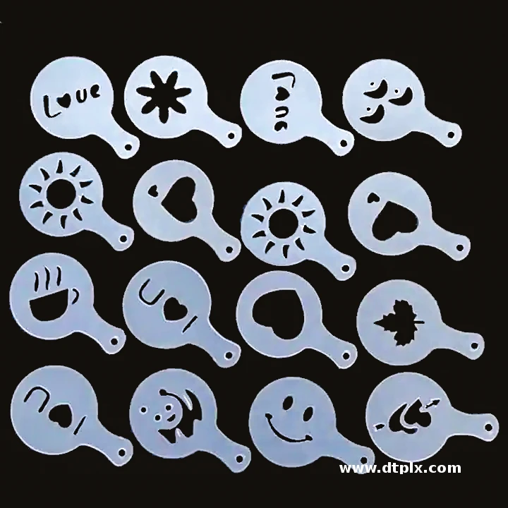 Customized Wholesale 12 Pcs PP Material Coffee Latte Garland Mould Decorating Cappuccino Foam Latte Mould Coffee Art Stencil