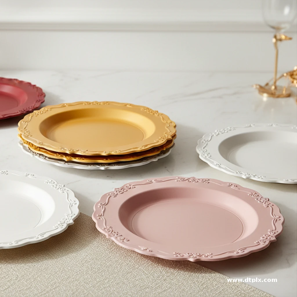 Disposable Plastic Decorative Lace Plates for Holiday Celebrations Parties and Family Gatherings