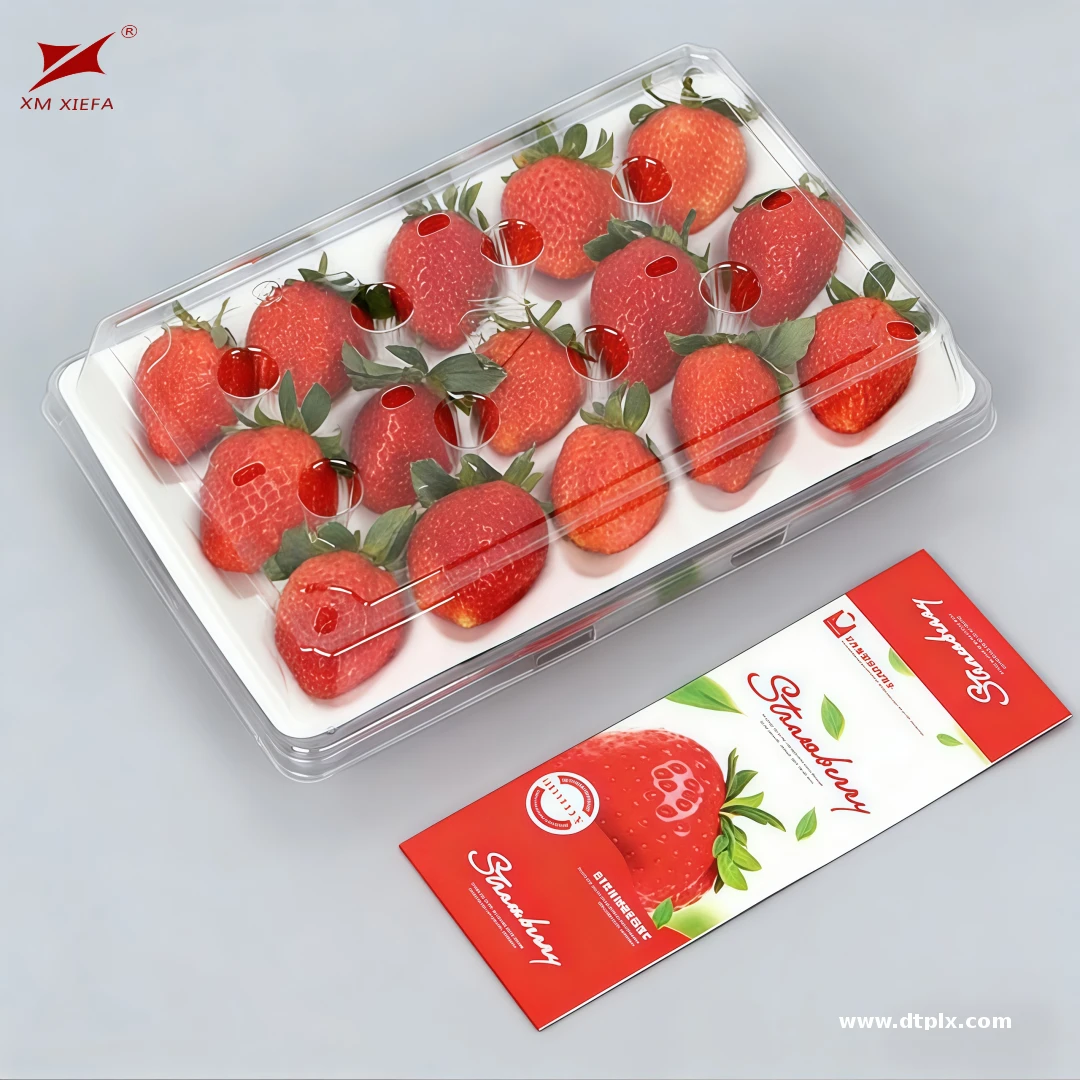 Strawberry Plastic PET Containers Customizable Blister Processed 500set with Top Bottom Lids Inner Pads for Brand Food Grade