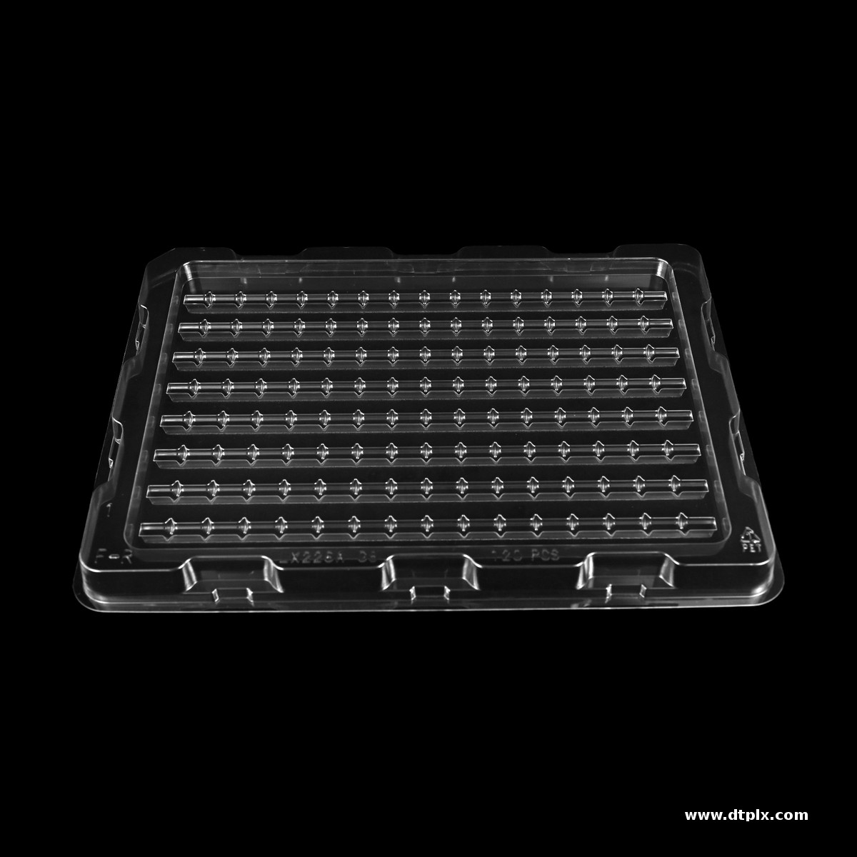 Customized transparent PET blister trays for molded packaging of electronic components and industrial parts