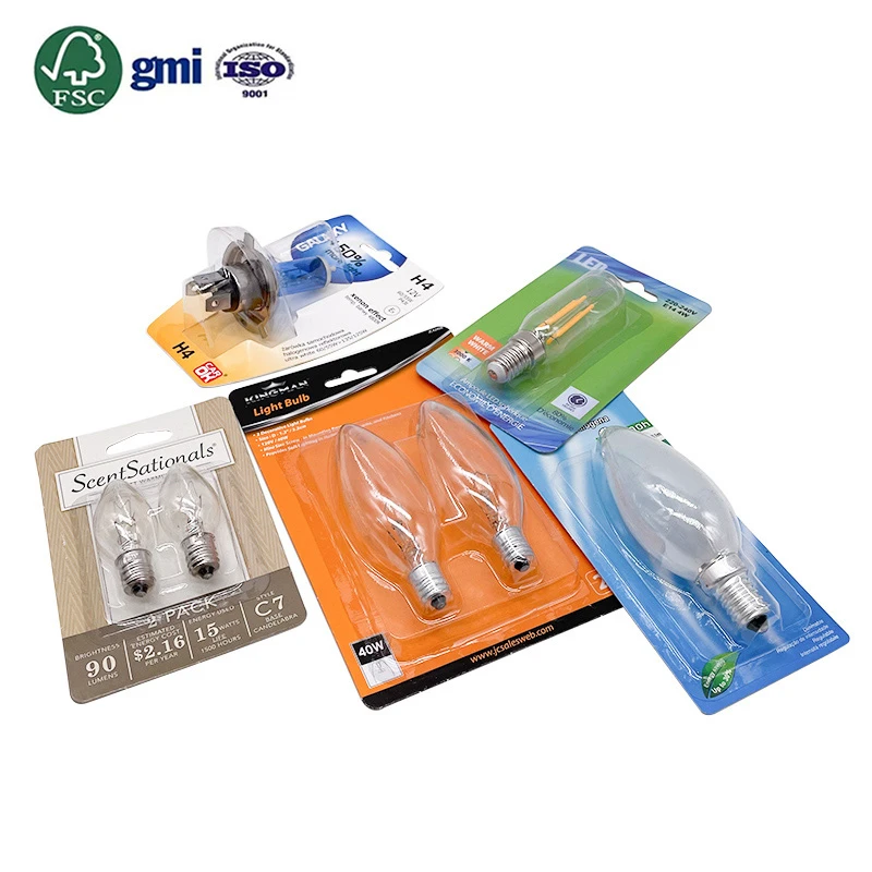 Fsc Certified Custom Hanger Hole Header Card Printing Double Plastic Blister Packing for Led Bulbs Blister Packaging Pack