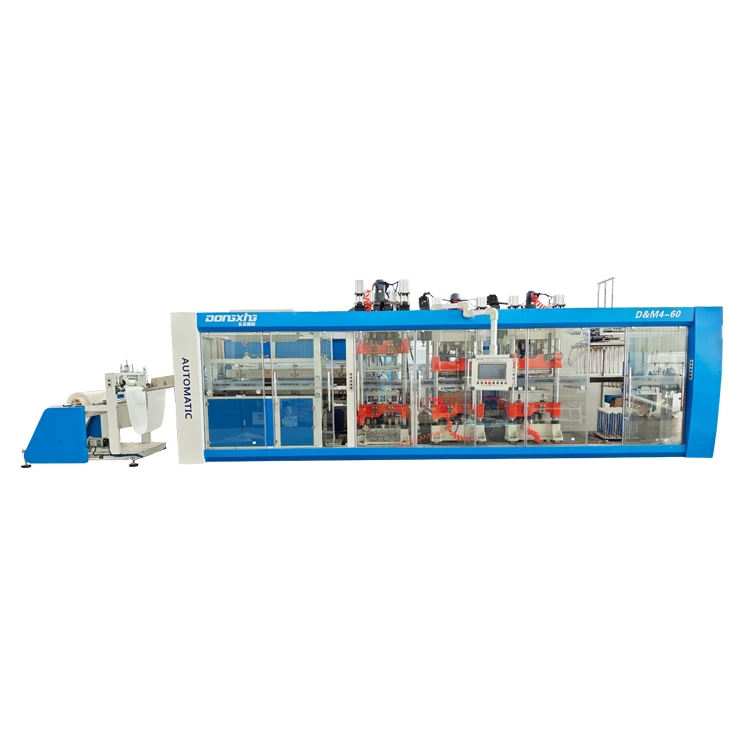 Four Station High Productivity PS/PET/PP/PVC Plastic Molding Vacuum Thermoforming Fast Food Box Containers Making Machine