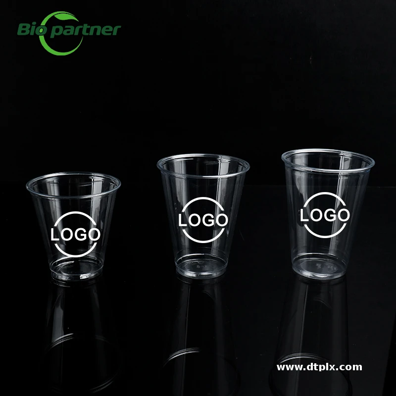Custom Printed Logo 16 12oz Disposable Clear Reusable Plastic Take Away Party Coffee Juice Beverage PLA PET Water Cup With Lid