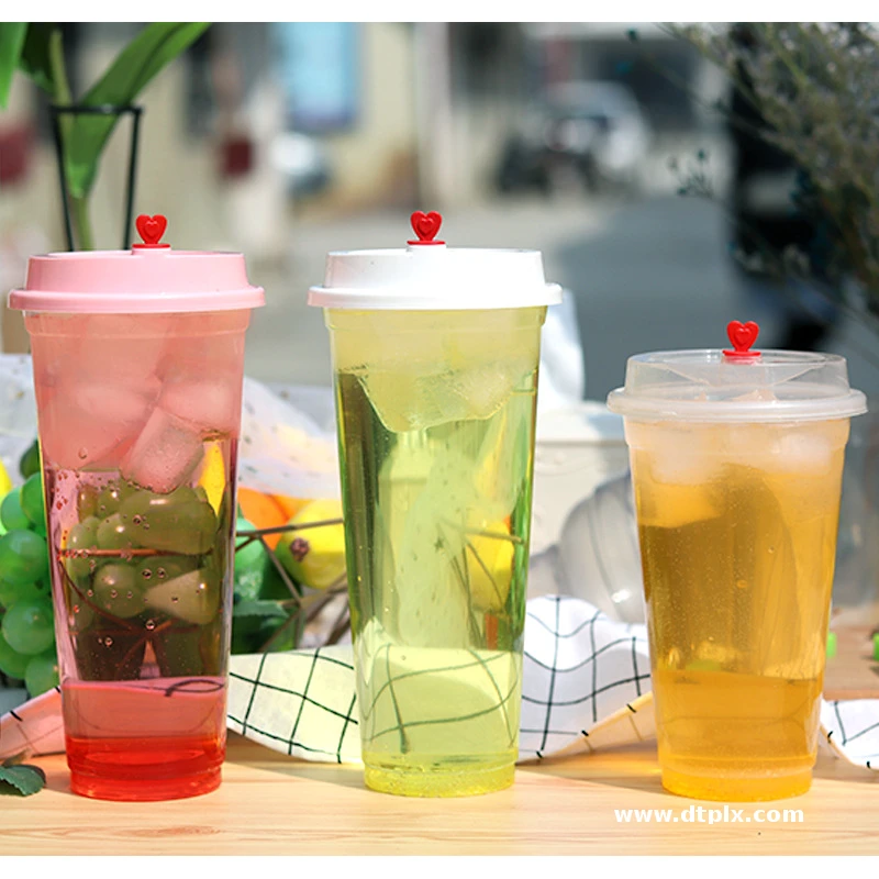 90 Caliber Circle Net Red Milk Tea Cup 370-700ML Disposable Beverage PP Plastic Blister Cup Printable LOGO