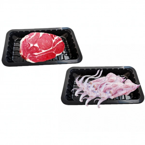 Customized Black Rectangular Disposable PP Trays for Meat Sealable Blister Thermoforming Tray Food Grade Plastic Packaging Map